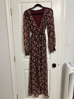 Lulu's Burgundy Medallion Wrap Maxi Dress